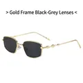 Retro square sunglasses with golden metal frame and dark grey lenses for a chic style - Gold Frame Black Grey