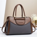 Bolso de mano de contraste de moda con textura gris y bordes de cuero marrón - Negro