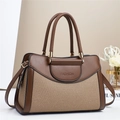 Borsa a mano da donna a cuscino in pelle marrone a contrasto e trama intrecciata - Cachi