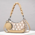 Sac hobo beige tissé avec poignée froncée et mini pochette ronde amovible - Kaki