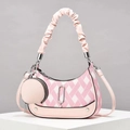 Sac hobo à carreaux rose et blanc avec poignée plissée et mini porte-monnaie rond - Rose