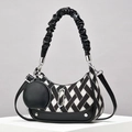 Sac bandoulière demi-lune à carreaux noir et blanc avec poignée à volants - Noir