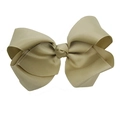 Detail view of the beige 15cm large grosgrain ribbon hair bow for babies and children - Light Coffee