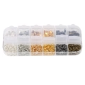 12-grid jewelry making kit with lobster clasps and jump rings in six metallic colors - 300pcs Cord Ends and 800pcs Jump Rings Combo