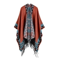 Châle poncho réversible à motif tribal géométrique et franges en orange et bleu sarcelle - Gland géométrique orange
