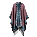 Dicker Wende-Poncho aus Kaschmir-Imitat mit Quasten im Südwest-Stil für Damen - Rosa geometrische Quaste