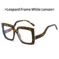 Retro oversized square sunglasses with leopard print tortoiseshell frame and gold trim - Tortoise Frame Clear Lens