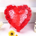 Heart-shaped gift box with 24 red and pink soap roses and a red ribbon bow - Red Two-Tone