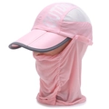 Pink foldable outdoor sun hat with integrated face mask and neck protection cover - Adjustable / Light Pink
