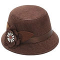 Elegante cappello da sole in lino marrone scuro da donna con decorazione floreale grande - Taglia unica / caffè