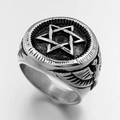 Anello militare vintage in acciaio con stella esagonale e dettagli in rilievo di aquila - Taglia US 9 / Argento