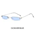 Gafas de sol sin montura ovaladas estrechas con montura plateada y lentes azul claro - Montura de Plata Lente Azul