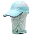 Light blue foldable outdoor sun hat with breathable mesh and neck protection flap - Adjustable / Aqua Green