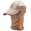 Light khaki foldable outdoor sun hat with neck flap and breathable mesh panel - Adjustable / Earthy Yellow