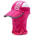 Outdoor portable folding sun hat with rose red face cover and neck protector - Adjustable / Rose Red