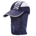 Portable navy blue sun hat with white mesh panels and a matching full face mesh cover - Adjustable / Navy Blue