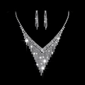 Elegant silver bridal jewelry set with sparkling rhinestones and a V-shape tassel design - Tassel V-Shape Style (TL056)