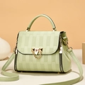 Pale green crossbody tote bag with woven texture flap and golden hardware for women - Dark Green