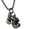 Collar con colgante de guantes de boxeo dobles de acero inoxidable en color plateado - Color gunmetal