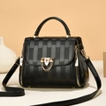 Classic black square shoulder bag with embossed texture and gold chain metal lock - Black
