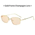 Rectangle sunglasses with gold metal frame and champagne lenses in a 45-degree side view - Gold Frame Champagne Lens