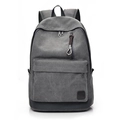 Grey vintage canvas backpack with durable front pocket and woven zipper puller for students - Gray