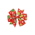Christmas hair clip with red grosgrain ribbon bow featuring green and white festive patterns - Red Gloves Heart Style (5)