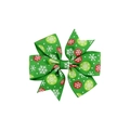 Détail d'une pince à cheveux en ruban gros-grain vert avec flocons de neige et motifs blancs - Style Flocon de Neige Vert (2)
