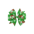 Detail of Christmas green grosgrain ribbon hair clip with snowman and snowflake prints - Green Snowman Hat Style (6)