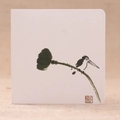 Artistic ink wash bird and lotus print square textured paper greeting card - Lotus Pod and Bird 04