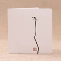 Chinese style mini white greeting card with ink wash bird painting on beige linen - Dried Branch Bird 08