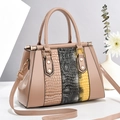 Elegant beige crossbody handbag with snake and crocodile texture panels and gold hardware - Khaki