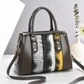 Fashionable patchwork crocodile pattern handbag with spacious interior and crossbody strap - Gray