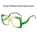 Green-yellow gradient oversized square sunglasses with tortoiseshell pattern temples - Green Yellow Frame Clear Lens
