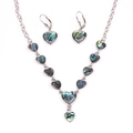 Vintage sieradenset met hartvormige abalone schelp ketting en oorbellen in zilveren kleur - Hart