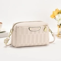 Elegant beige plaid crossbody bag for women with gold hardware and fashion plate - Off White