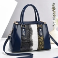 Chic multi-color patchwork handbag with faux crocodile skin texture and gold hardware - Blue