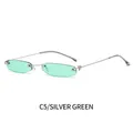 Frameless oval sunglasses with silver metal temples and light green tinted lenses - Silver Frame Green Lenses