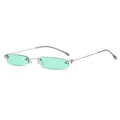 Rahmenlose ovale Sonnenbrille mit silbernen Metallbügeln und hellgrünen Gläsern - Silberrahmen Grüne Gläser