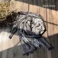 Striped cotton scarf in dark grey and white with frayed edges on light wooden floor - 205cmx75cm / Dark Gray