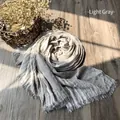 Light gray cotton linen striped scarf with fringe on rustic wooden floor background - 205cmx75cm / Light Gray