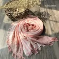 Orange pink striped cotton scarf with fringed edges on a rustic wooden background - 205cmx75cm / Orange Pink