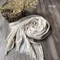 Sciarpa casual da uomo in cotone a righe beige e bianco con bordi sfrangiati - 205cmx75cm / Beige