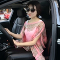 Pink chiffon paisley print shawl for women with elegant pearl shoulder detail - Shrimp Pink