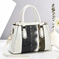Elegant crocodile pattern patchwork handbag with multi-layered large capacity design - White