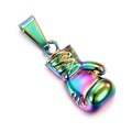 Collier avec pendentif gant de boxe arc-en-ciel au fini métallique irisé style punk - Multicolore
