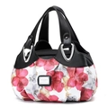 Detailed macro view of the floral pattern print and premium black handle stitching - Red and Pink Splendid Floral (Style 4)