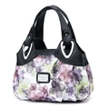 Borsa a mano elegante con stampa floreale, dettagli in pelle nera e finiture argentate - Stampa Floreale Acquerello Viola e Verde (Stile 1)