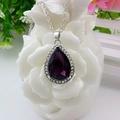 Elegante collana d'argento con ciondolo in cristallo a goccia viola e dettagli diamantati - Collana Singola / Viola scuro