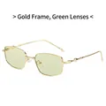 Rectangle sunglasses with gold metal frame, green lenses and spike detail on temples - Gold Frame Green Lens